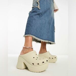 Crocs Siren Platform Heeled Clog In Bone | Women's Size 11